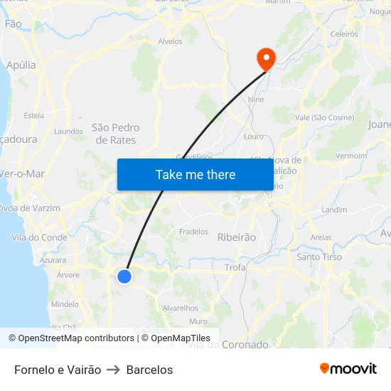Fornelo e Vairão to Barcelos map