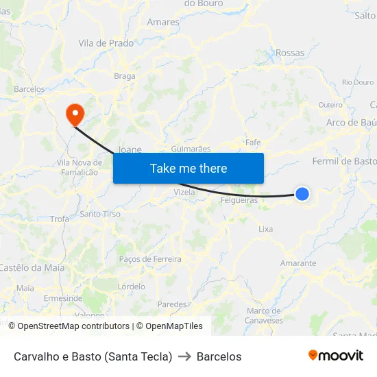 Carvalho e Basto (Santa Tecla) to Barcelos map