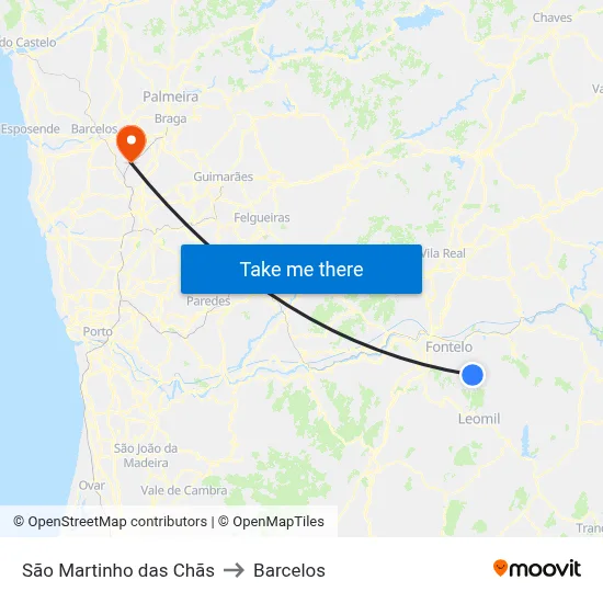 São Martinho das Chãs to Barcelos map