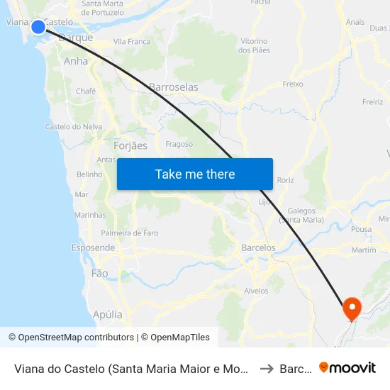 Viana do Castelo (Santa Maria Maior e Monserrate) e Meadela to Barcelos map