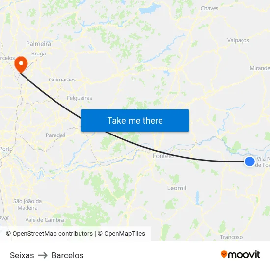 Seixas to Barcelos map