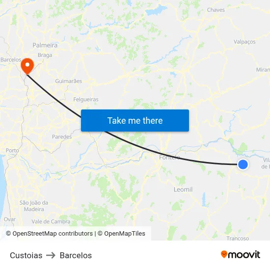 Custoias to Barcelos map