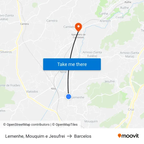 Lemenhe, Mouquim e Jesufrei to Barcelos map