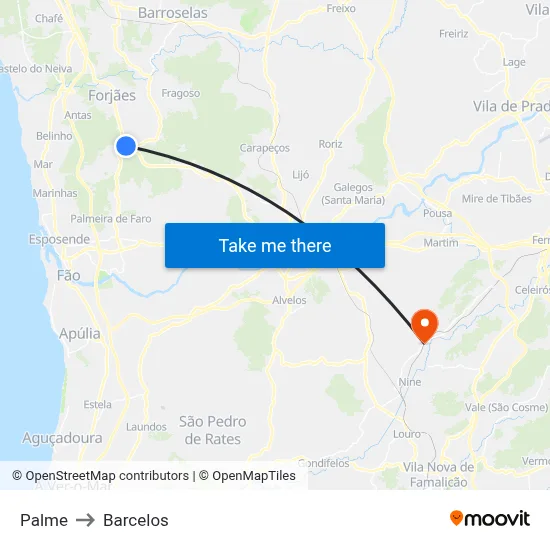 Palme to Barcelos map