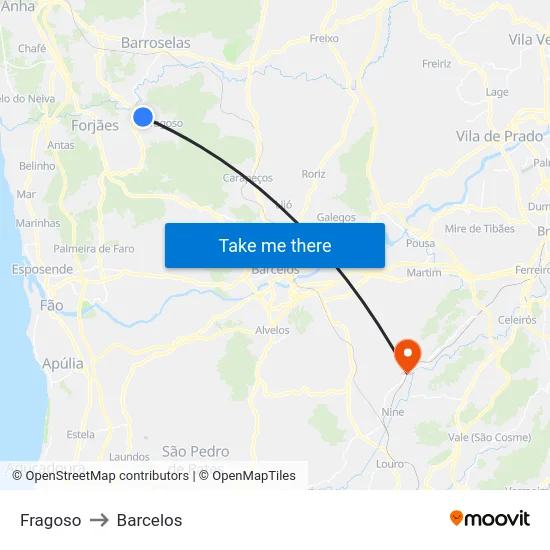 Fragoso to Barcelos map
