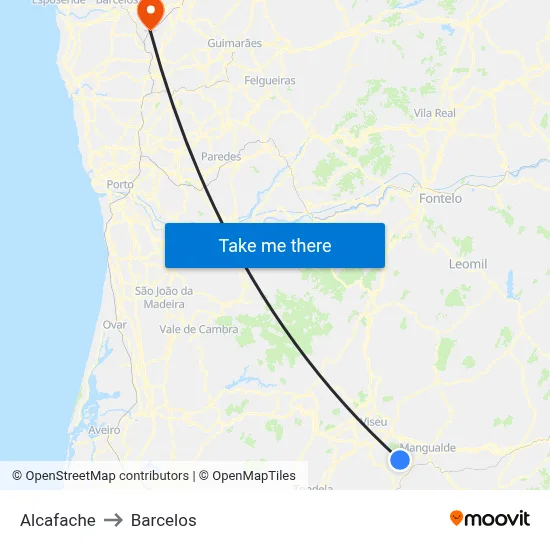 Alcafache to Barcelos map