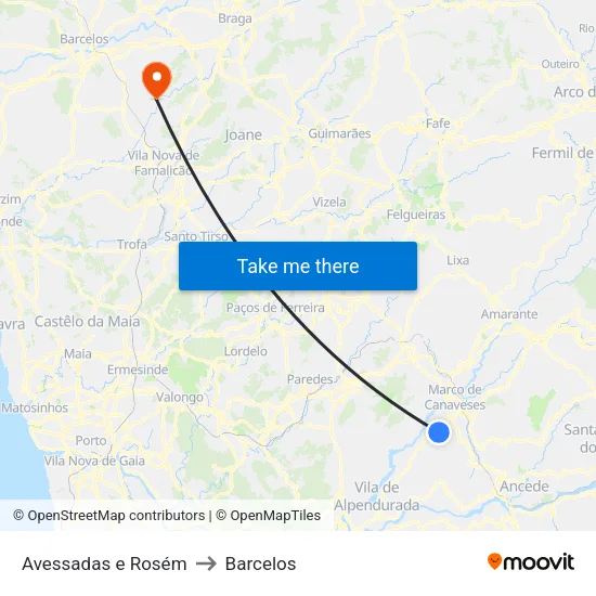 Avessadas e Rosém to Barcelos map
