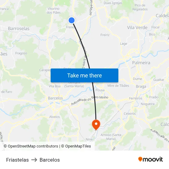 Friastelas to Barcelos map