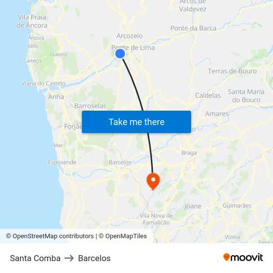 Santa Comba to Barcelos map
