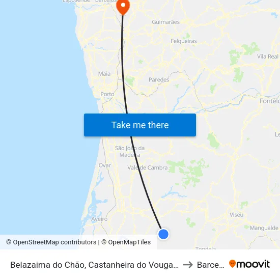 Belazaima do Chão, Castanheira do Vouga e Agadão to Barcelos map