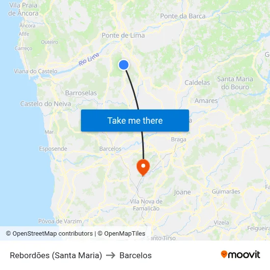 Rebordões (Santa Maria) to Barcelos map