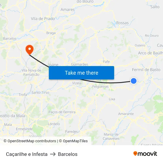 Caçarilhe e Infesta to Barcelos map