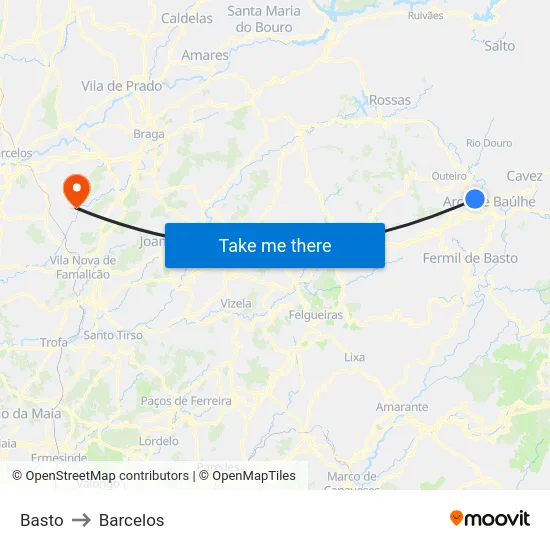 Basto to Barcelos map