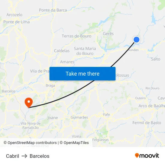 Cabril to Barcelos map