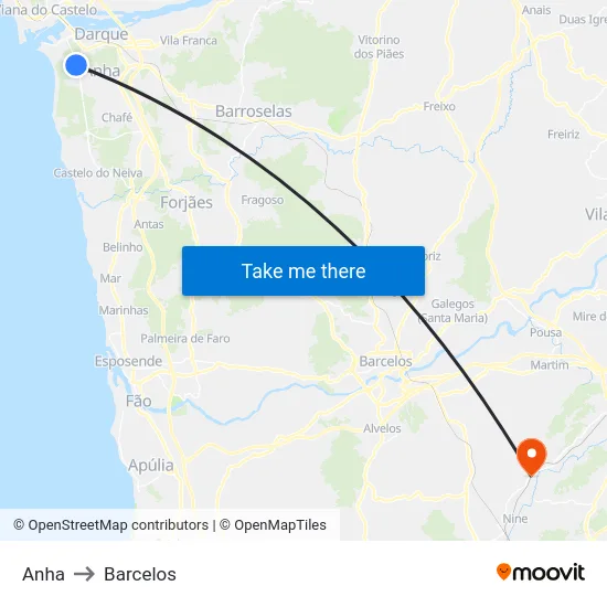 Anha to Barcelos map