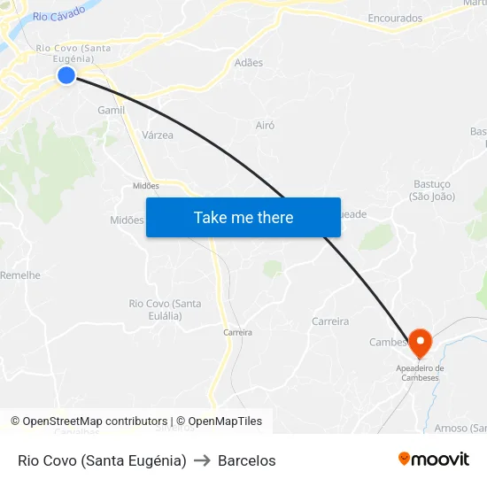 Rio Covo (Santa Eugénia) to Barcelos map