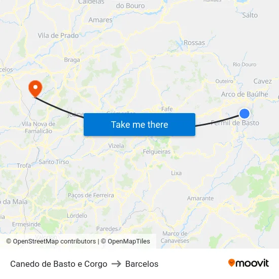 Canedo de Basto e Corgo to Barcelos map
