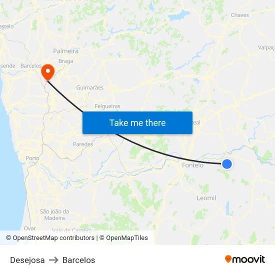 Desejosa to Barcelos map