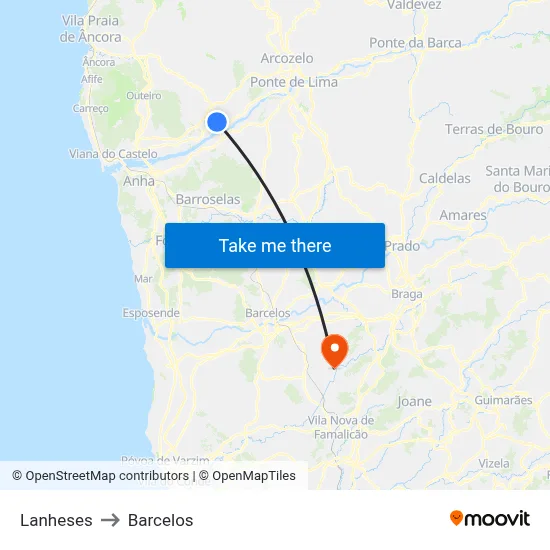 Lanheses to Barcelos map