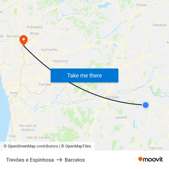 Trevões e Espinhosa to Barcelos map
