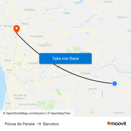 Póvoa de Penela to Barcelos map