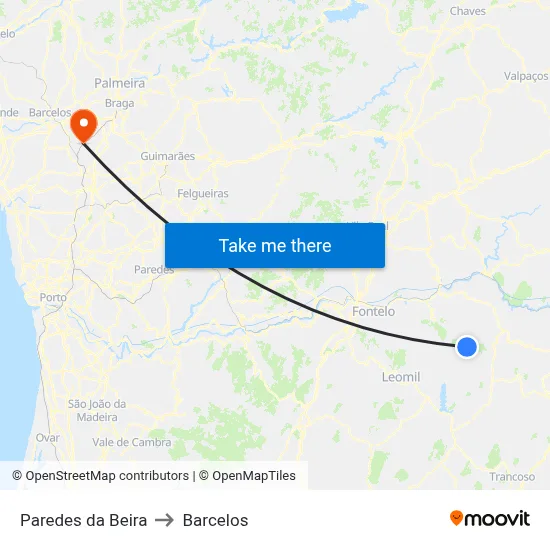 Paredes da Beira to Barcelos map