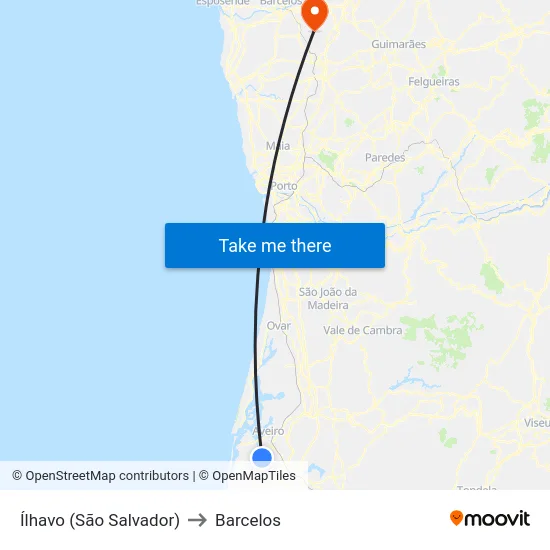Ílhavo (São Salvador) to Barcelos map