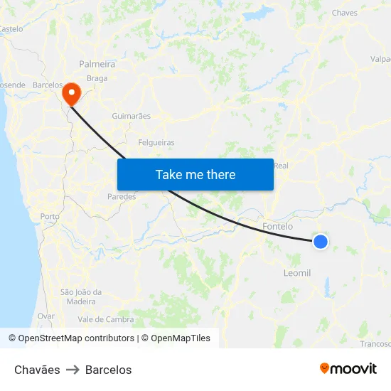 Chavães to Barcelos map