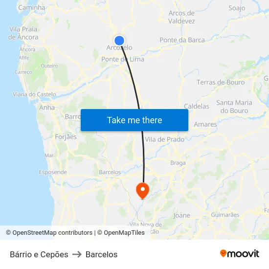 Bárrio e Cepões to Barcelos map