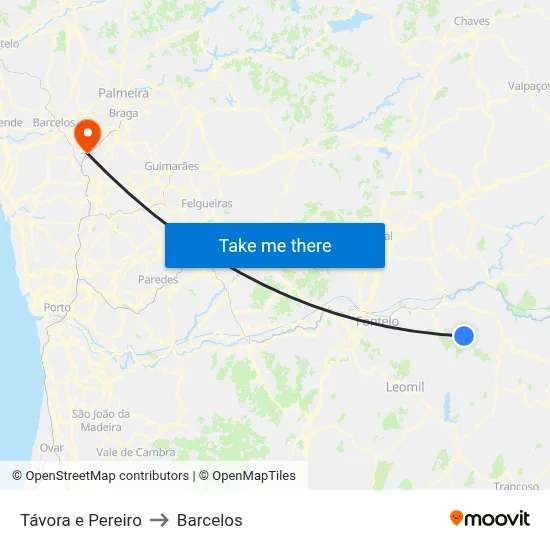 Távora e Pereiro to Barcelos map