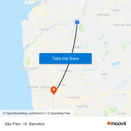 São Paio to Barcelos map