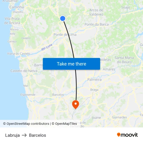 Labruja to Barcelos map