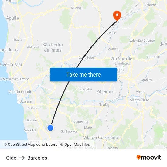 Gião to Barcelos map