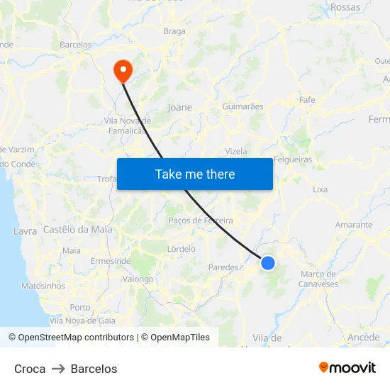 Croca to Barcelos map