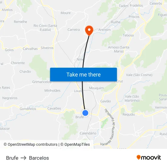 Brufe to Barcelos map