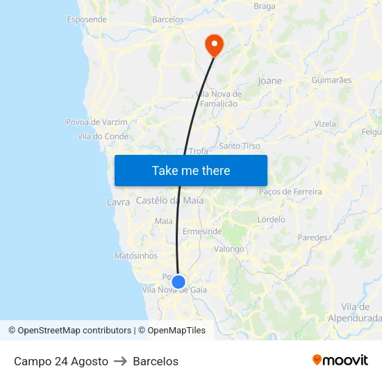 Campo 24 Agosto to Barcelos map