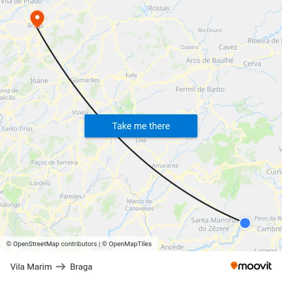 Vila Marim to Braga map