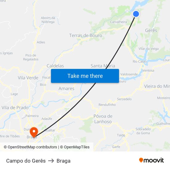 Campo do Gerês to Braga map