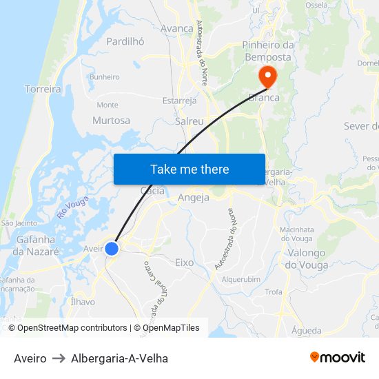 Aveiro to Albergaria-A-Velha map