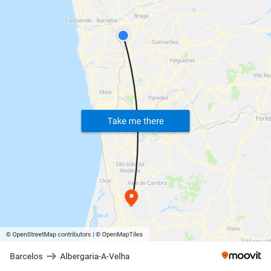 Barcelos to Albergaria-A-Velha map
