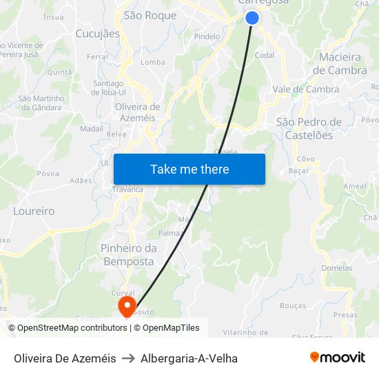Oliveira De Azeméis to Albergaria-A-Velha map