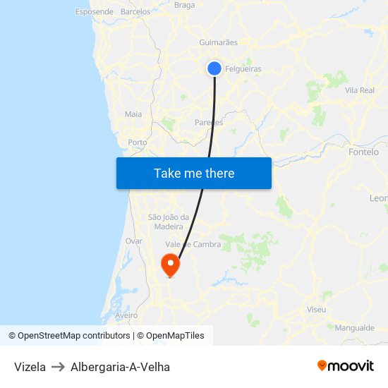 Vizela to Albergaria-A-Velha map