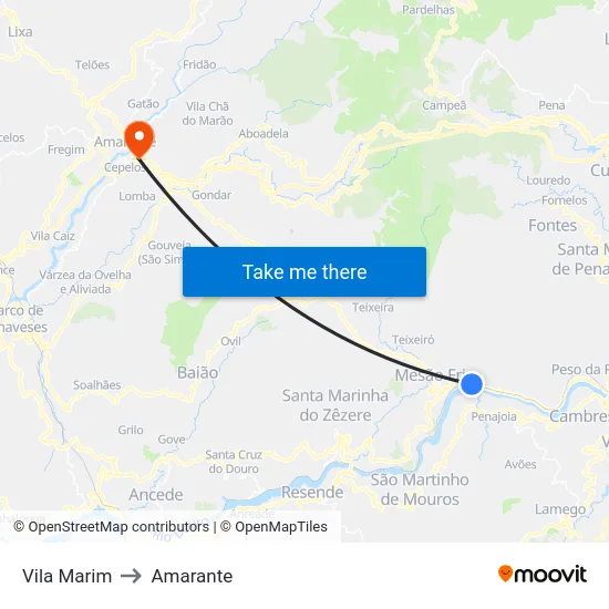 Vila Marim to Amarante map