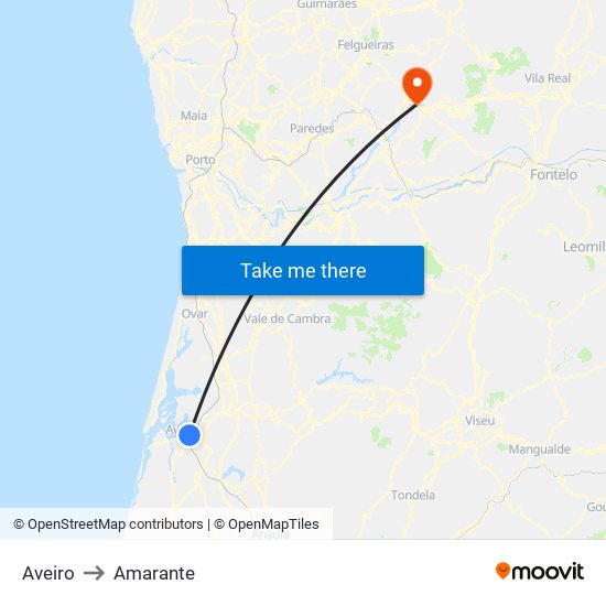 Aveiro to Amarante map