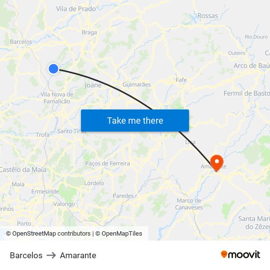 Barcelos to Amarante map