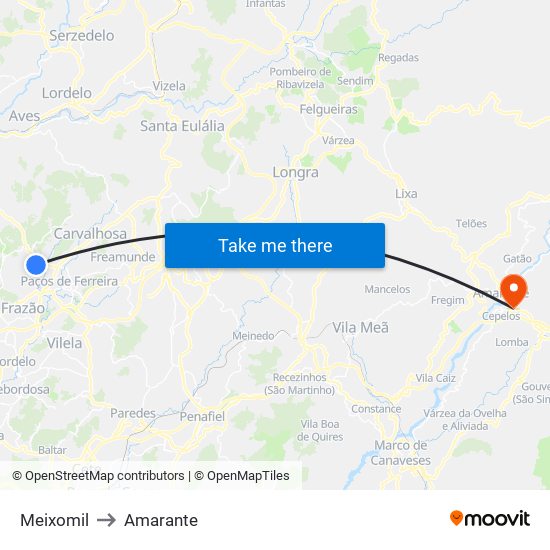 Meixomil to Amarante map