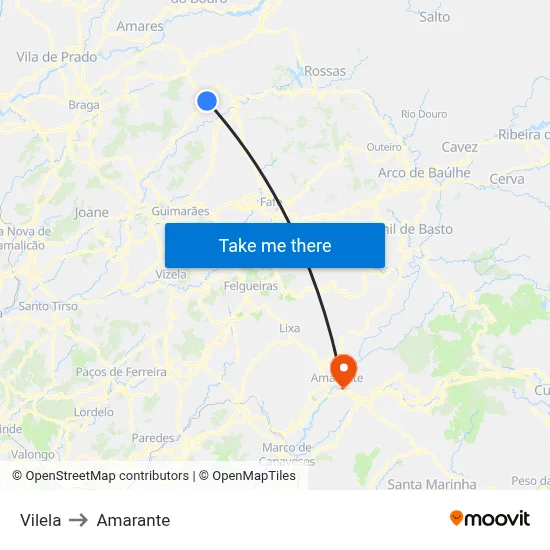 Vilela to Amarante map