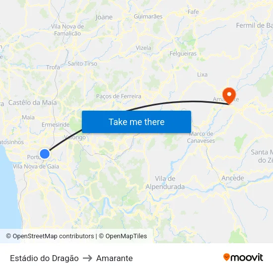 Estádio do Dragão to Amarante map