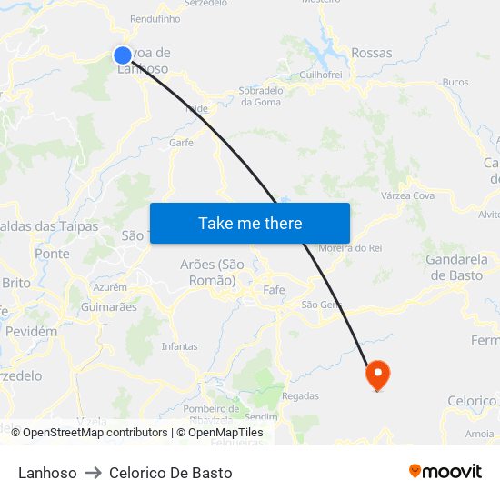 Lanhoso to Celorico De Basto map