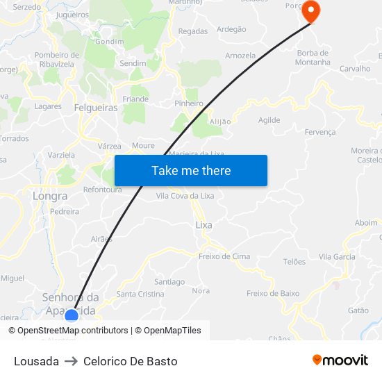 Lousada to Celorico De Basto map